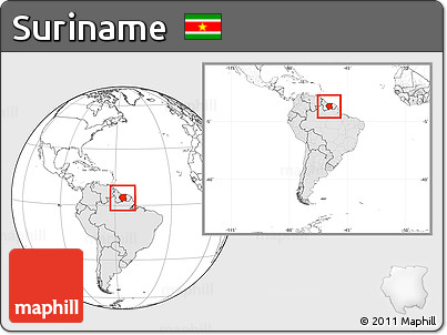 Blank Location Map of Suriname, highlighted continent, within the entire continent