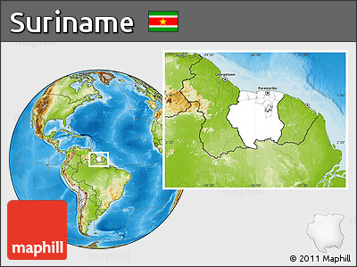 Blank Location Map of Suriname, physical outside