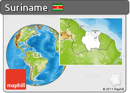 Blank Location Map of Suriname, physical outside