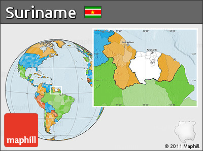 Blank Location Map of Suriname, political outside