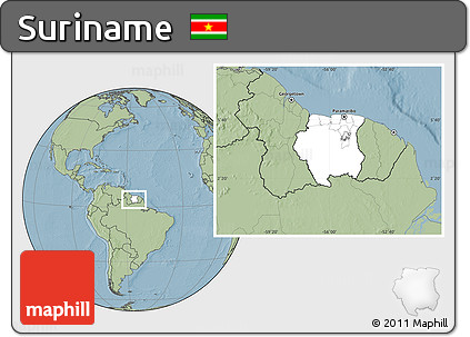 Blank Location Map of Suriname, savanna style outside, hill shading outside