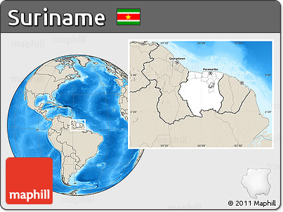 Blank Location Map of Suriname, shaded relief outside