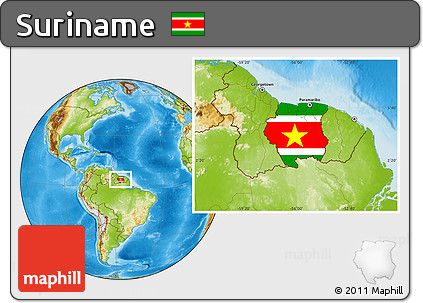 Flag Location Map of Suriname, physical outside