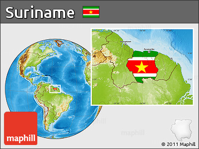Flag Location Map of Suriname, physical outside