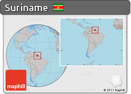 Gray Location Map of Suriname, within the entire continent