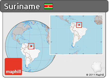 Gray Location Map of Suriname, highlighted continent, within the entire continent