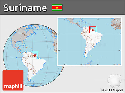 Gray Location Map of Suriname, highlighted continent, within the entire continent