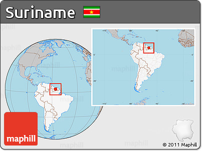 Gray Location Map of Suriname, highlighted continent, within the entire continent