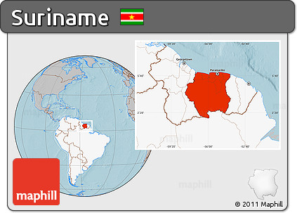 Gray Location Map of Suriname, highlighted continent, hill shading