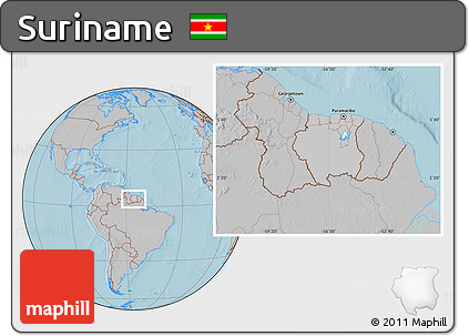Gray Location Map of Suriname, hill shading outside