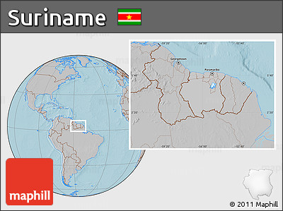 Gray Location Map of Suriname, hill shading outside