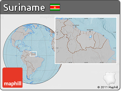 Gray Location Map of Suriname, hill shading outside