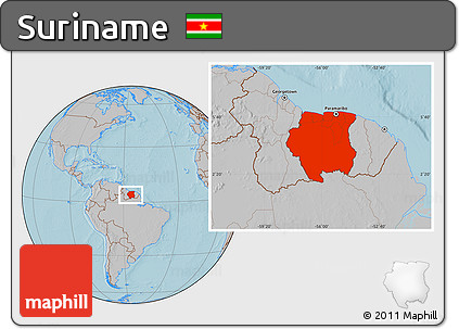 Gray Location Map of Suriname, hill shading