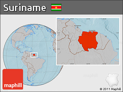 Gray Location Map of Suriname, hill shading