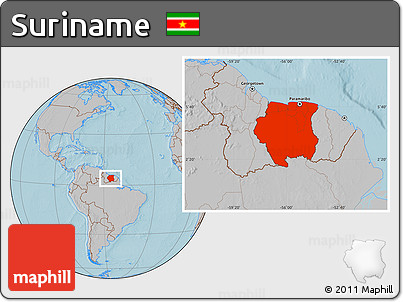 Gray Location Map of Suriname, hill shading