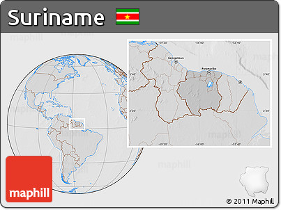Gray Location Map of Suriname, lighten, desaturated, hill shading