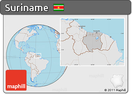 Gray Location Map of Suriname, lighten, desaturated, land only