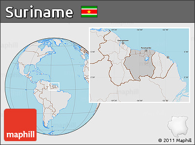 Gray Location Map of Suriname, lighten, desaturated, land only