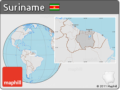 Gray Location Map of Suriname, lighten, desaturated, land only