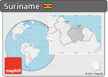 Gray Location Map of Suriname, lighten, land only