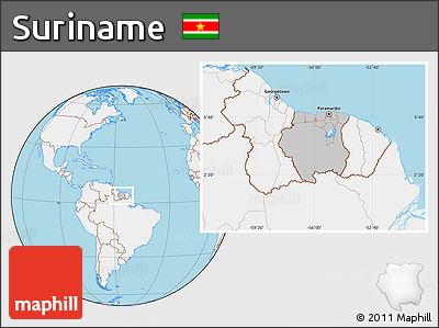 Gray Location Map of Suriname, lighten, land only