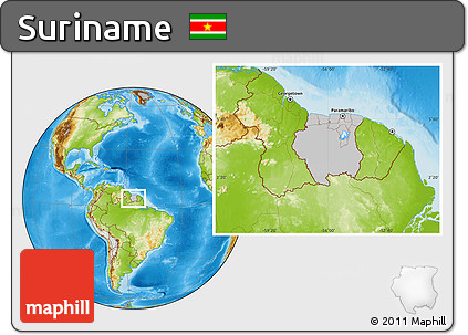 Gray Location Map of Suriname, physical outside