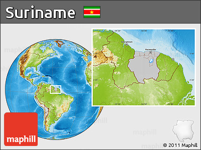 Gray Location Map of Suriname, physical outside