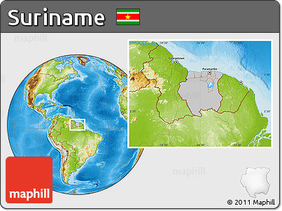 Gray Location Map of Suriname, physical outside