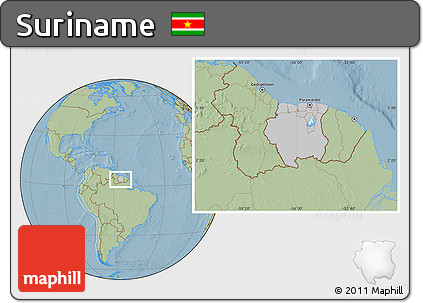 Gray Location Map of Suriname, savanna style outside, hill shading outside