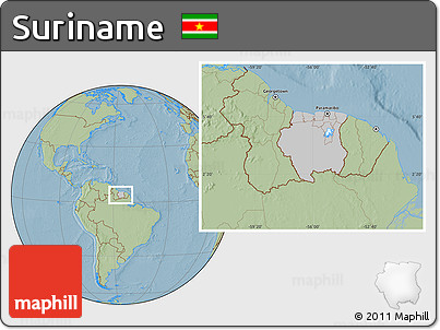 Gray Location Map of Suriname, savanna style outside, hill shading outside