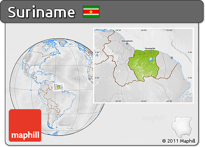 Physical Location Map of Suriname, lighten, desaturated