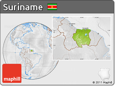 Physical Location Map of Suriname, lighten, desaturated