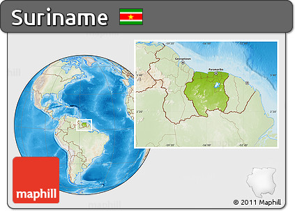 Physical Location Map of Suriname, lighten, land only
