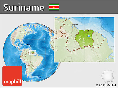 Physical Location Map of Suriname, lighten, land only