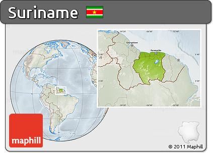 Physical Location Map of Suriname, lighten, semi-desaturated