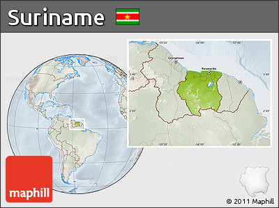 Physical Location Map of Suriname, lighten, semi-desaturated