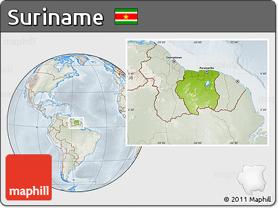 Physical Location Map of Suriname, lighten, semi-desaturated