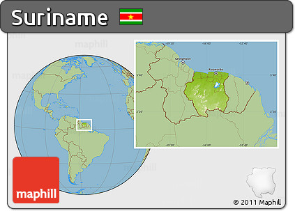 Physical Location Map of Suriname, savanna style outside