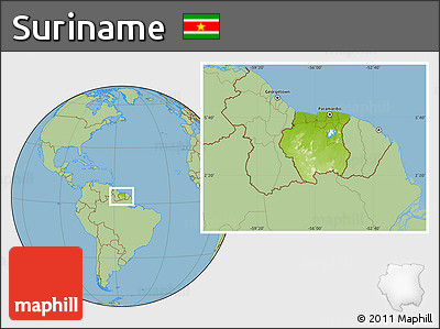 Physical Location Map of Suriname, savanna style outside