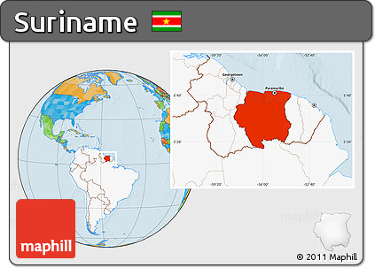 Political Location Map of Suriname, highlighted continent