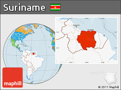 Political Location Map of Suriname, highlighted continent