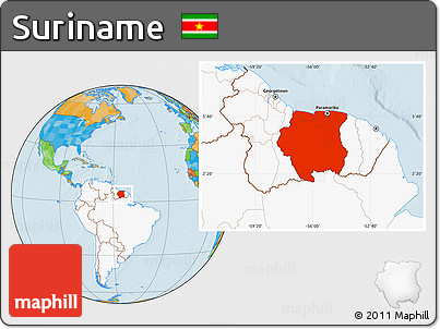 Political Location Map of Suriname, highlighted continent