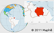 Political Location Map of Suriname, highlighted continent