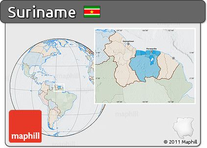 Political Location Map of Suriname, lighten, semi-desaturated