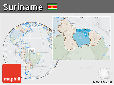 Political Location Map of Suriname, lighten, semi-desaturated
