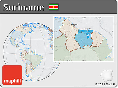 Political Location Map of Suriname, lighten, semi-desaturated