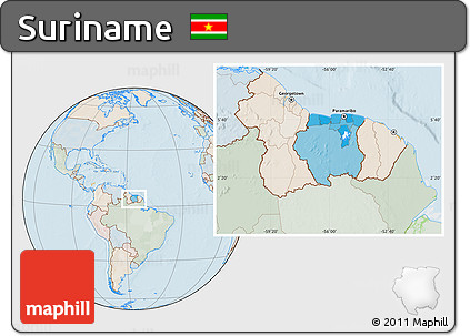 Political Location Map of Suriname, lighten, semi-desaturated, land only
