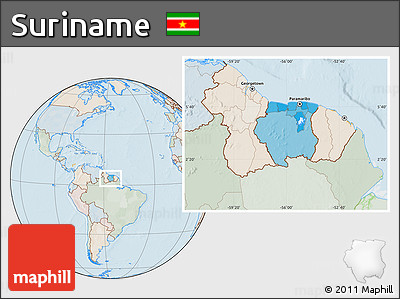 Political Location Map of Suriname, lighten, semi-desaturated, land only