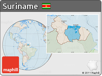 Political Location Map of Suriname, lighten, semi-desaturated, land only