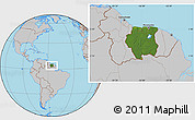 Satellite Location Map of Suriname, gray outside